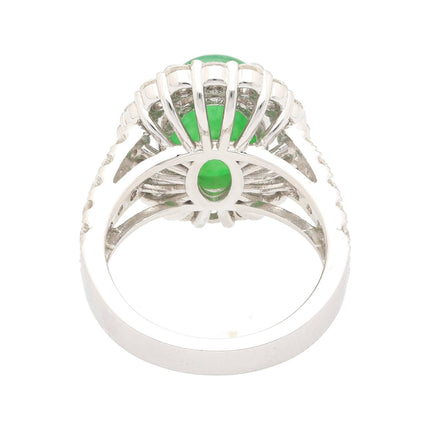 5.32 Carat Type A Jadeite Jade and Diamond Halo Ring in 18K White Gold