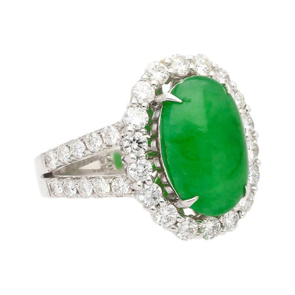 5.329 Carat Oval Cut Green Jade Round Diamond Halo Cocktail Ring-Time and Carat