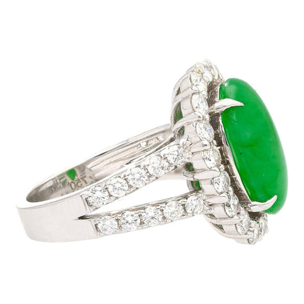 5.329 Carat Oval Cut Green Jade Round Diamond Halo Cocktail Ring-Time and Carat