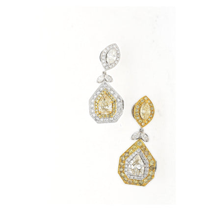 5.68 Carat Multi Cut White Yellow Diamond Inverse Dangle Drop Earrings-Time and Carat