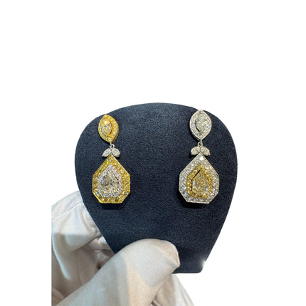 5.68 Carat Multi Cut White Yellow Diamond Inverse Dangle Drop Earrings-Time and Carat