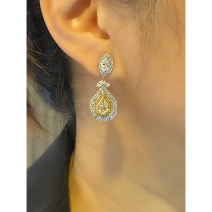 5.68 Carat Multi Cut White Yellow Diamond Inverse Dangle Drop Earrings-Time and Carat