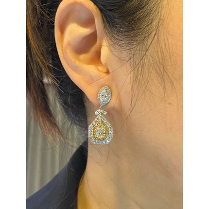 5.68 Carat Multi Cut White Yellow Diamond Inverse Dangle Drop Earrings-Time and Carat