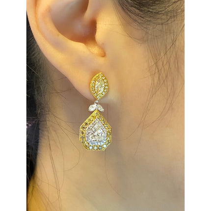 5.68 Carat Multi Cut White Yellow Diamond Inverse Dangle Drop Earrings-Time and Carat