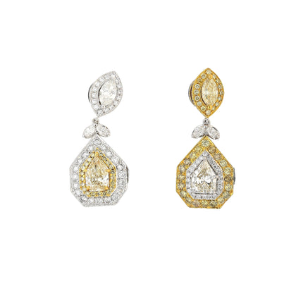 5.68 Carat Multi Cut White Yellow Diamond Inverse Dangle Drop Earrings-Time and Carat