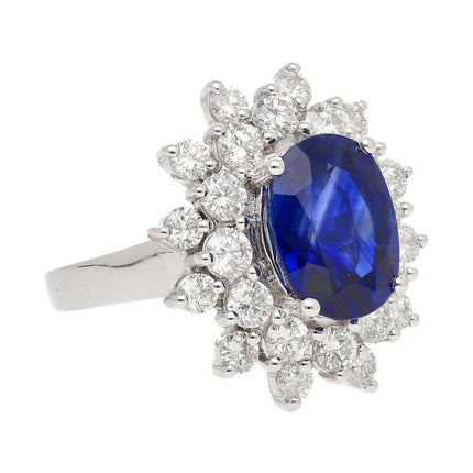 5.79 Carat Oval Royal Blue Sapphire Diamond Halo Ring-Time and Carat