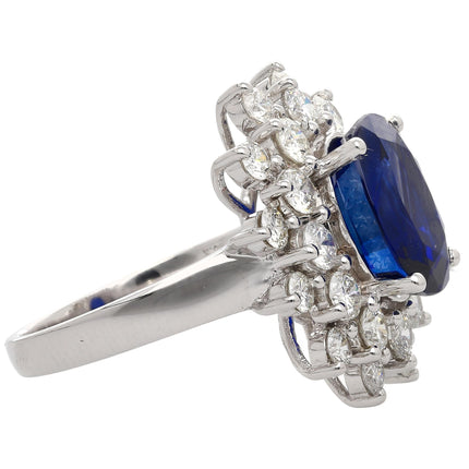 5.79 Carat Oval Royal Blue Sapphire Diamond Halo Ring-Time and Carat