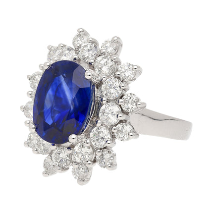 5.79 Carat Oval Royal Blue Sapphire Diamond Halo Ring-Time and Carat