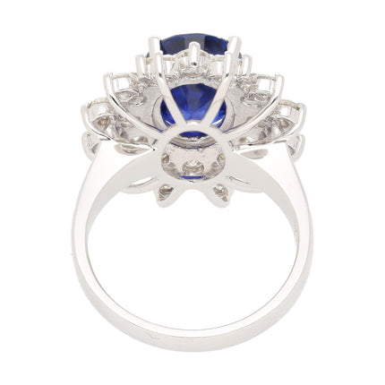 5.79 Carat Oval Royal Blue Sapphire Diamond Halo Ring-Time and Carat