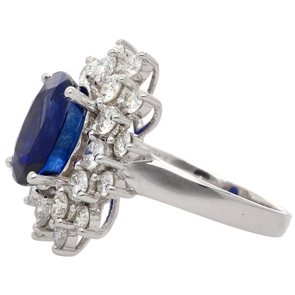 5.79 Carat Oval Royal Blue Sapphire Diamond Halo Ring-Time and Carat
