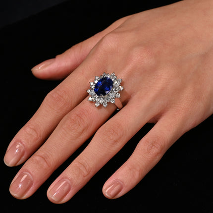 5.79 Carat Oval Royal Blue Sapphire Diamond Halo Ring-Time and Carat