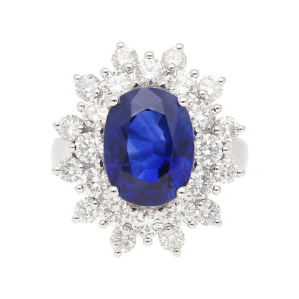 5.79 Carat Oval Royal Blue Sapphire Diamond Halo Ring-Time and Carat