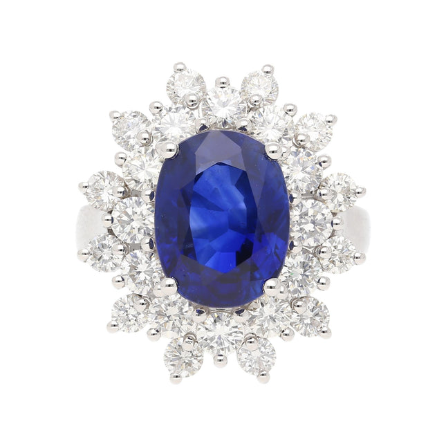 5.79 Carat Oval Royal Blue Sapphire Diamond Halo Ring-Time and Carat