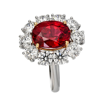 5.81 Carat Oval Cut Vivid Red Siam Ruby Diamond Halo Ring-Time and Carat