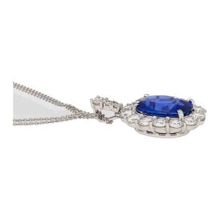 5.83 Carat Oval Cut Sri Lanka Blue Sapphire Round Diamond Halo Platinum Pendant-Time and Carat
