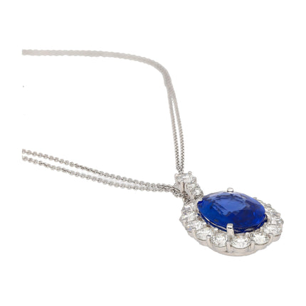5.83 Carat Oval Cut Sri Lanka Blue Sapphire Round Diamond Halo Platinum Pendant-Time and Carat