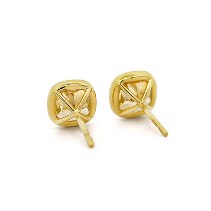3.51ctw Fancy Light Yellow Cushion Bezel Stud Earrings 18K | EGL