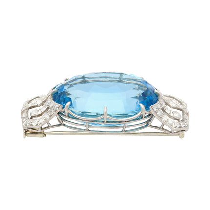 62.15 Carat Oval Cut Aquamarine Round Diamond Vintage Platinum Pendant-Time and Carat