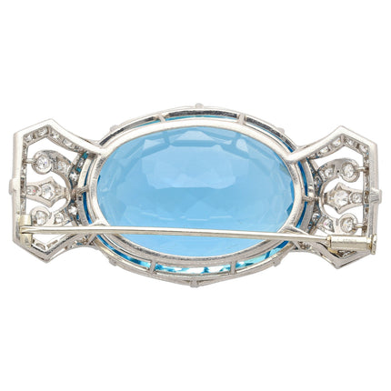 62.15 Carat Oval Cut Aquamarine Round Diamond Vintage Platinum Pendant-Time and Carat