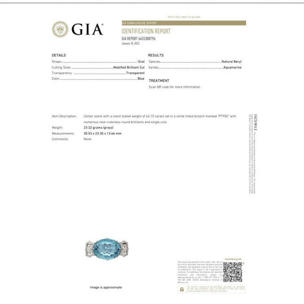 62.15 Carat Oval Cut Aquamarine Round Diamond Vintage Platinum Pendant-Time and Carat