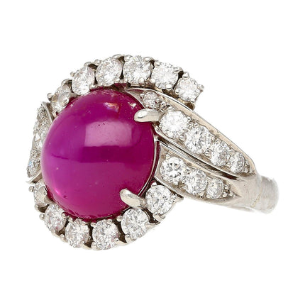 6.01 Carat Cabochon No Heat Vietnam Star Ruby Diamond Freeform Ring Vintage Platinum-Time and Carat