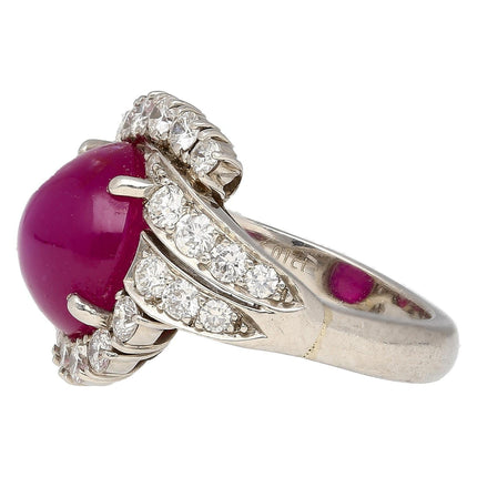 6.01 Carat Cabochon No Heat Vietnam Star Ruby Diamond Freeform Ring Vintage Platinum-Time and Carat