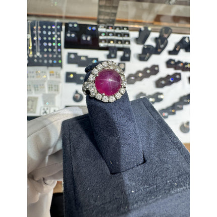 6.01 Carat Cabochon No Heat Vietnam Star Ruby Diamond Freeform Ring Vintage Platinum-Time and Carat