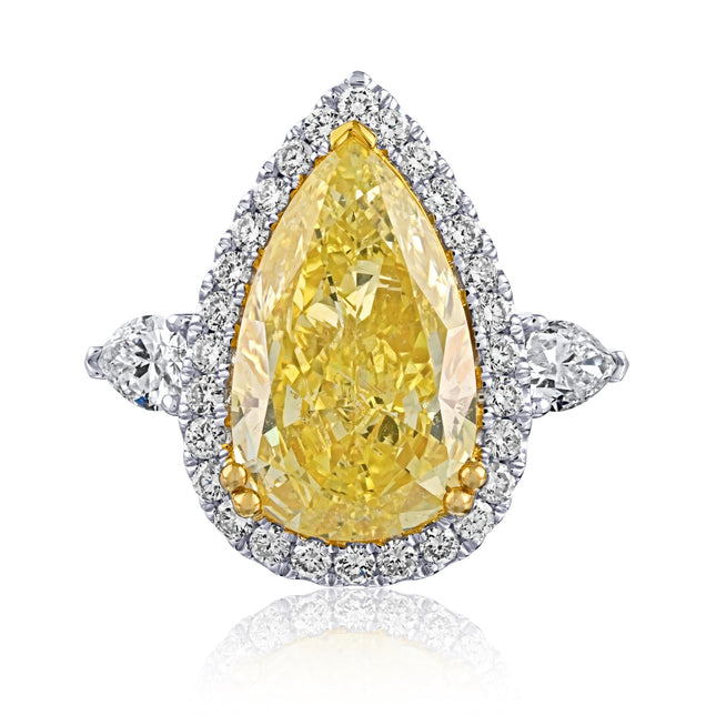 6.06 Carat Pear Cut Fancy Intense Yellow Diamond Halo Engagement Ring Pear Diamond Filigree-Time and Carat