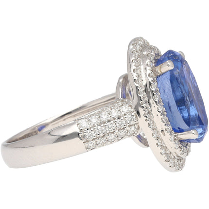 6.34 Carat Oval Cut Sri Lanka Blue Sapphire Round Diamond Halo Ring-Time and Carat