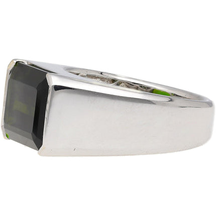 6.47 Carat Octagonal Cut Green Tourmaline Bezel Set 18K White Gold Ring-Time and Carat