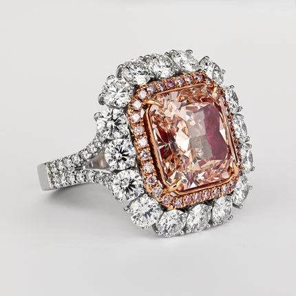6.53 Carat Cut Corner Rectangular Fancy Pink Brown Diamond Ring-Time and Carat