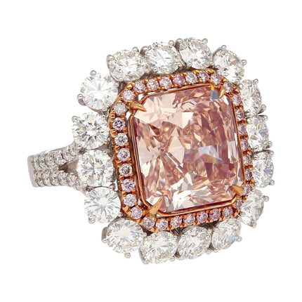 6.53 Carat Cut Corner Rectangular Fancy Pink Brown Diamond Ring-Time and Carat