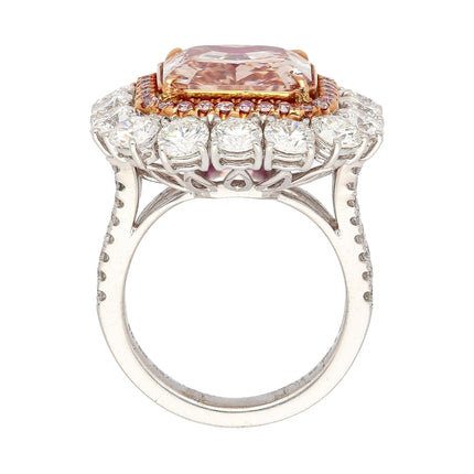 6.53 Carat Cut Corner Rectangular Fancy Pink Brown Diamond Ring-Time and Carat