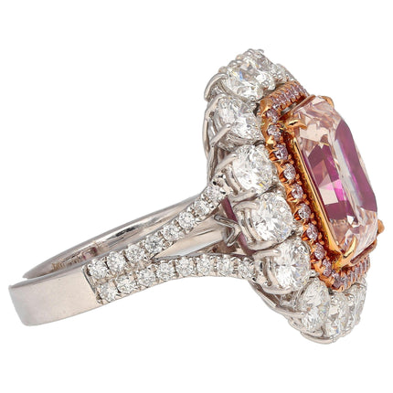 6.53 Carat Cut Corner Rectangular Fancy Pink Brown Diamond Ring-Time and Carat