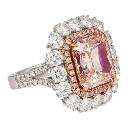 6.53 Carat Cut Corner Rectangular Fancy Pink Brown Diamond Ring-Time and Carat