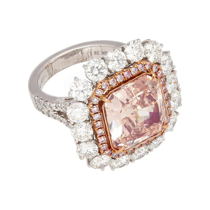 6.53 Carat Cut Corner Rectangular Fancy Pink Brown Diamond Ring-Time and Carat