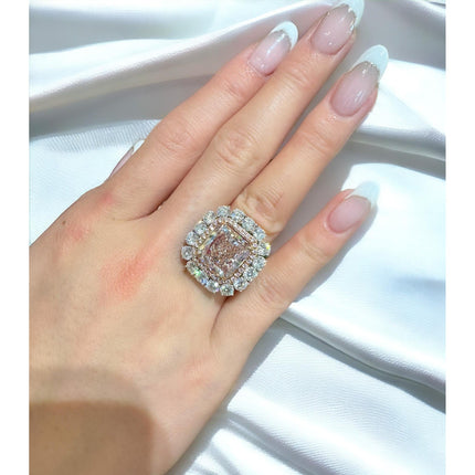 6.53 Carat Cut Corner Rectangular Fancy Pink Brown Diamond Ring-Time and Carat