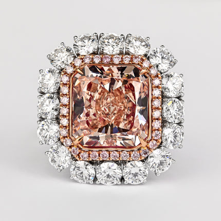 6.53 Carat Cut Corner Rectangular Fancy Pink Brown Diamond Ring-Time and Carat