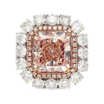 6.53 Carat Cut Corner Rectangular Fancy Pink Brown Diamond Ring-Time and Carat