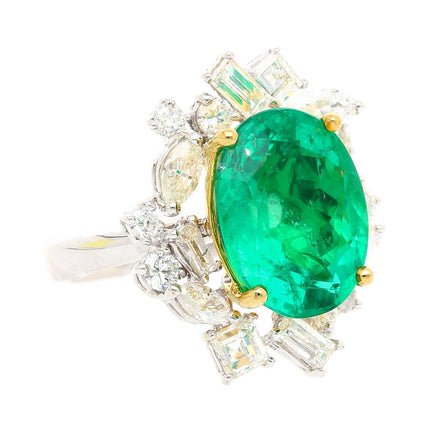 6.79 Carat Oval Cut Colombian Emerald Diamond Cluster Ring-Time and Carat