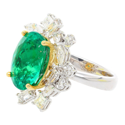 6.79 Carat Oval Cut Colombian Emerald Diamond Cluster Ring-Time and Carat
