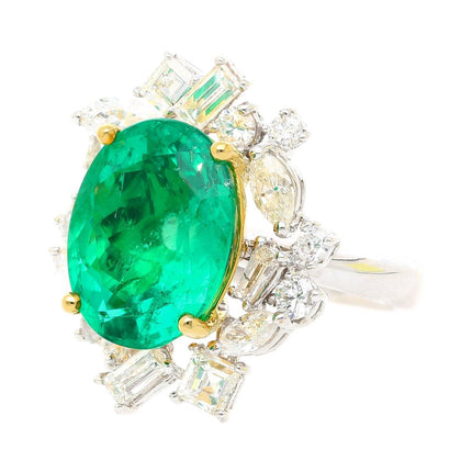 6.79 Carat Oval Cut Colombian Emerald Diamond Cluster Ring-Time and Carat