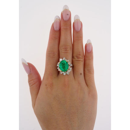 6.79 Carat Oval Cut Colombian Emerald Diamond Cluster Ring-Time and Carat