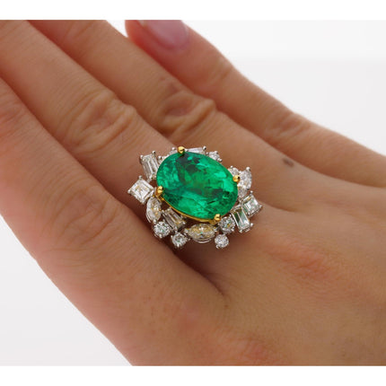 6.79 Carat Oval Cut Colombian Emerald Diamond Cluster Ring-Time and Carat
