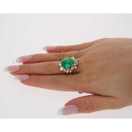6.79 Carat Oval Cut Colombian Emerald Diamond Cluster Ring-Time and Carat