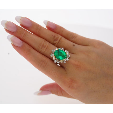 6.79 Carat Oval Cut Colombian Emerald Diamond Cluster Ring-Time and Carat