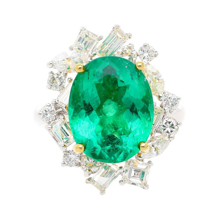6.79 Carat Oval Cut Colombian Emerald Diamond Cluster Ring-Time and Carat