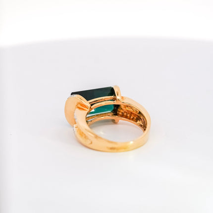 6.80 Carat Octagonal Step Cut Blue Green Tourmaline Round Diamond Ring-Time and Carat