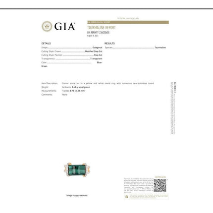 6.80 Carat Octagonal Step Cut Blue Green Tourmaline Round Diamond Ring-Time and Carat