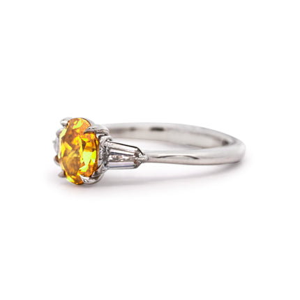 1.55ctw Fancy Vivid Yellowish Orange Diamond 3 Stone Ring Platinum | GIA